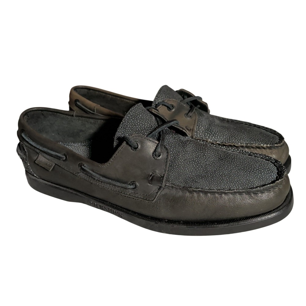 Sebago Docksides Portland Boat Shoes  Mens Size 9 Black Pebbled Leather Preppy